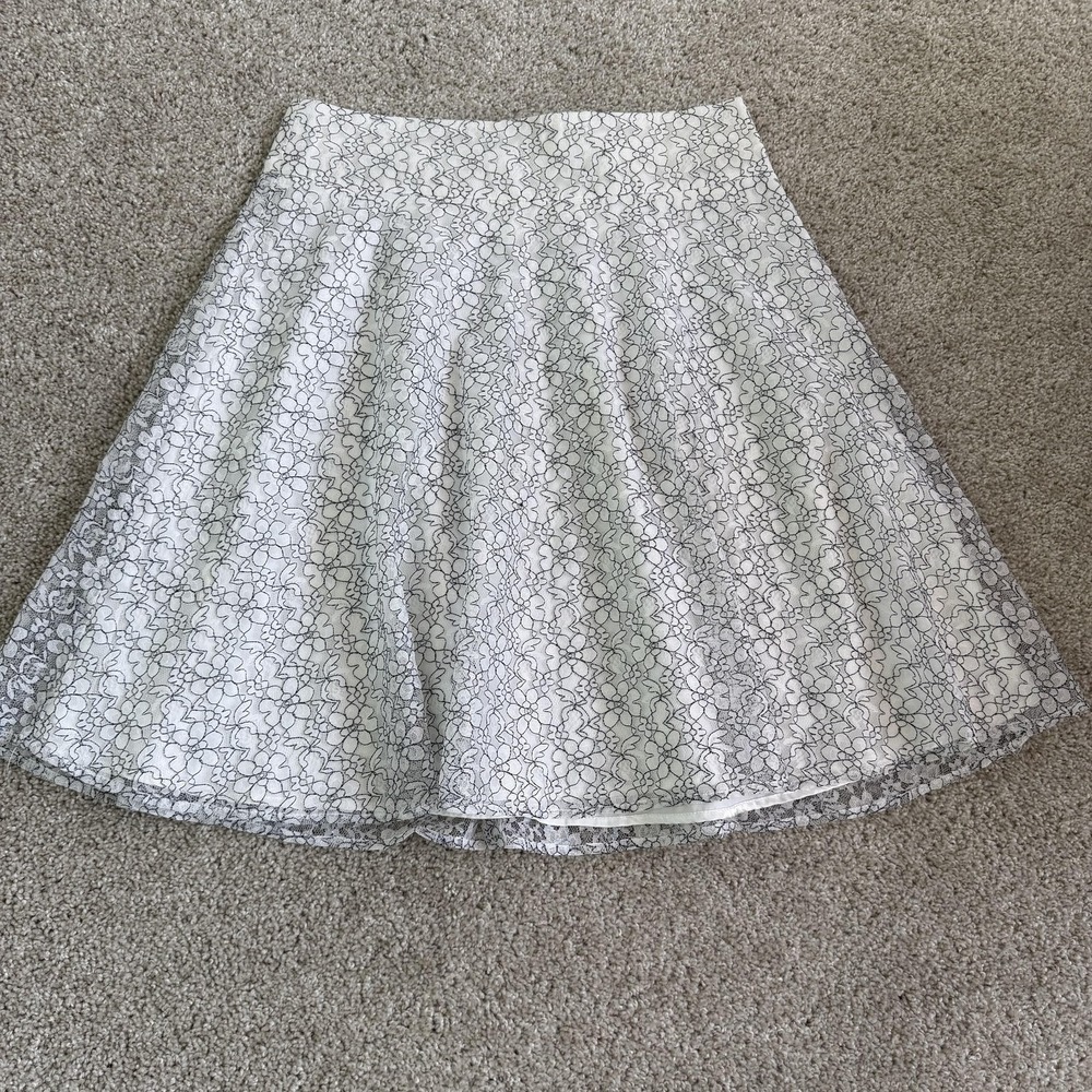 Bentley A. Skirt Womens 8 White Floral Lace A-Line Knee Length Lined Casual